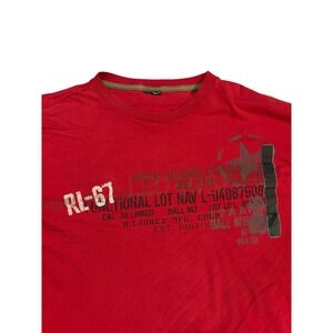 Polo Jeans Ralph Lauren Red Long Sleeve Graphic T-Shirt Mens Large Militaty Vtg‎